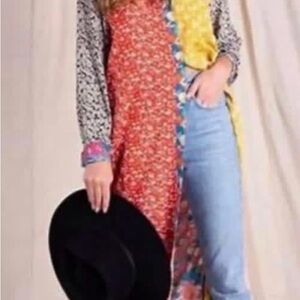 Natural life Mixed-Print Button Front Tunic - Red/Yellow